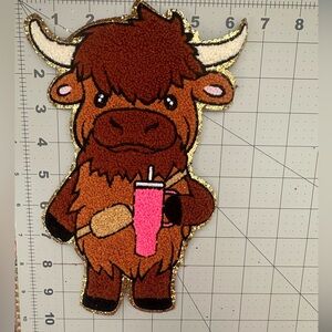 Adorable highland cow iron on full-size Chanel patch